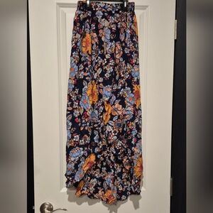 Floral Print Maxi Skirt - Navy and Multicolor